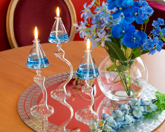 Set of 3 Glass Oil Lamp Opia Transparent