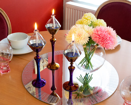 Set of 3 Glass oil lamp  Love Opaque Colorful