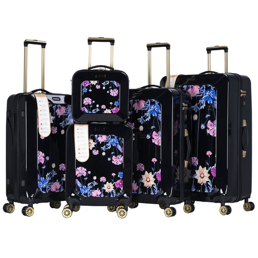 Suitcase Hard Shell with Flowers Black