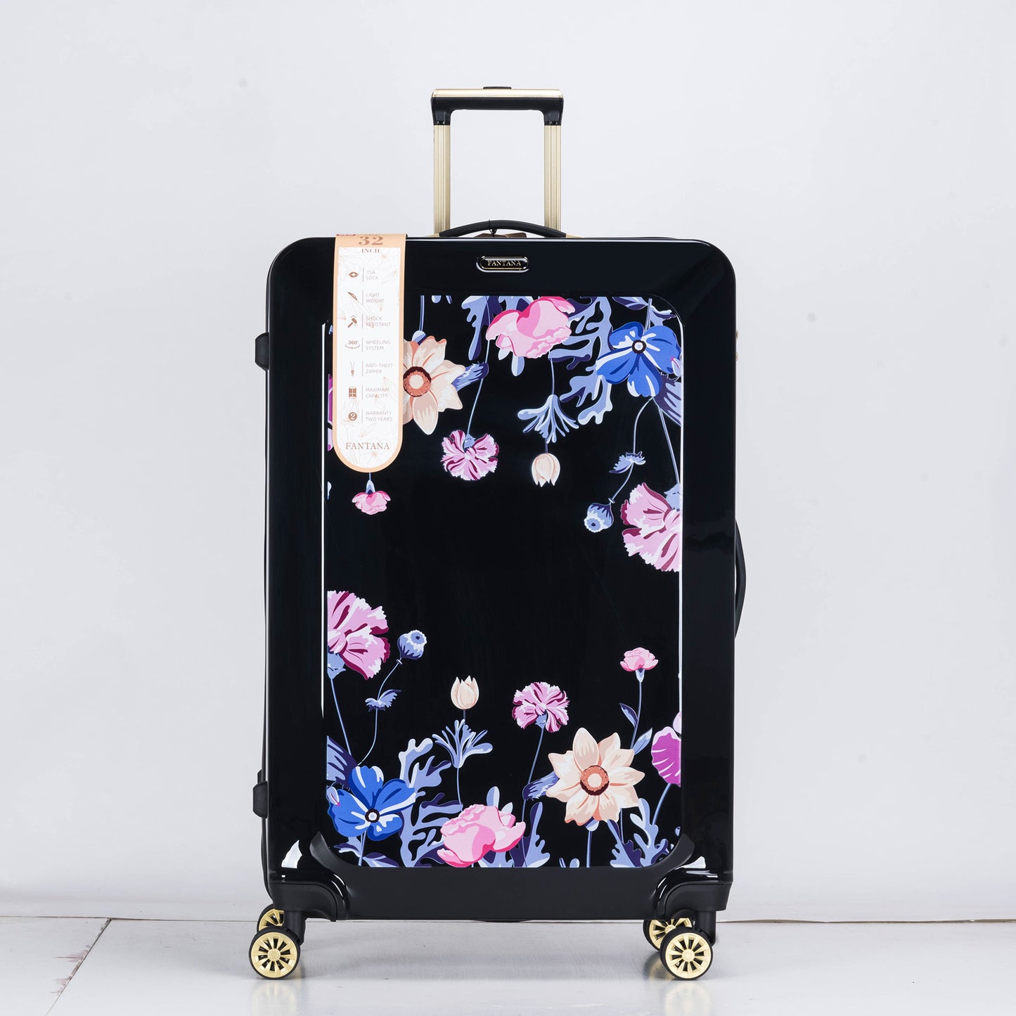 Suitcase Hard Shell with Flowers Black