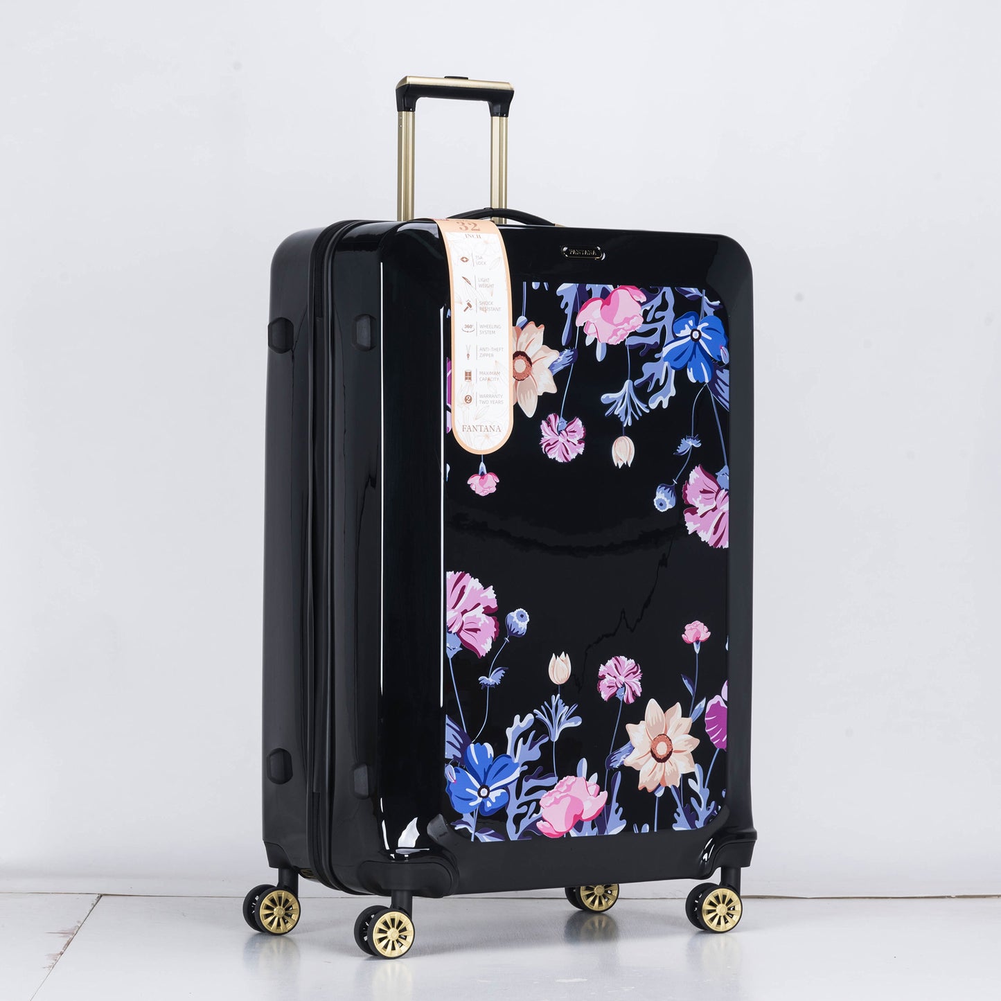 Suitcase Hard Shell with Flowers Black