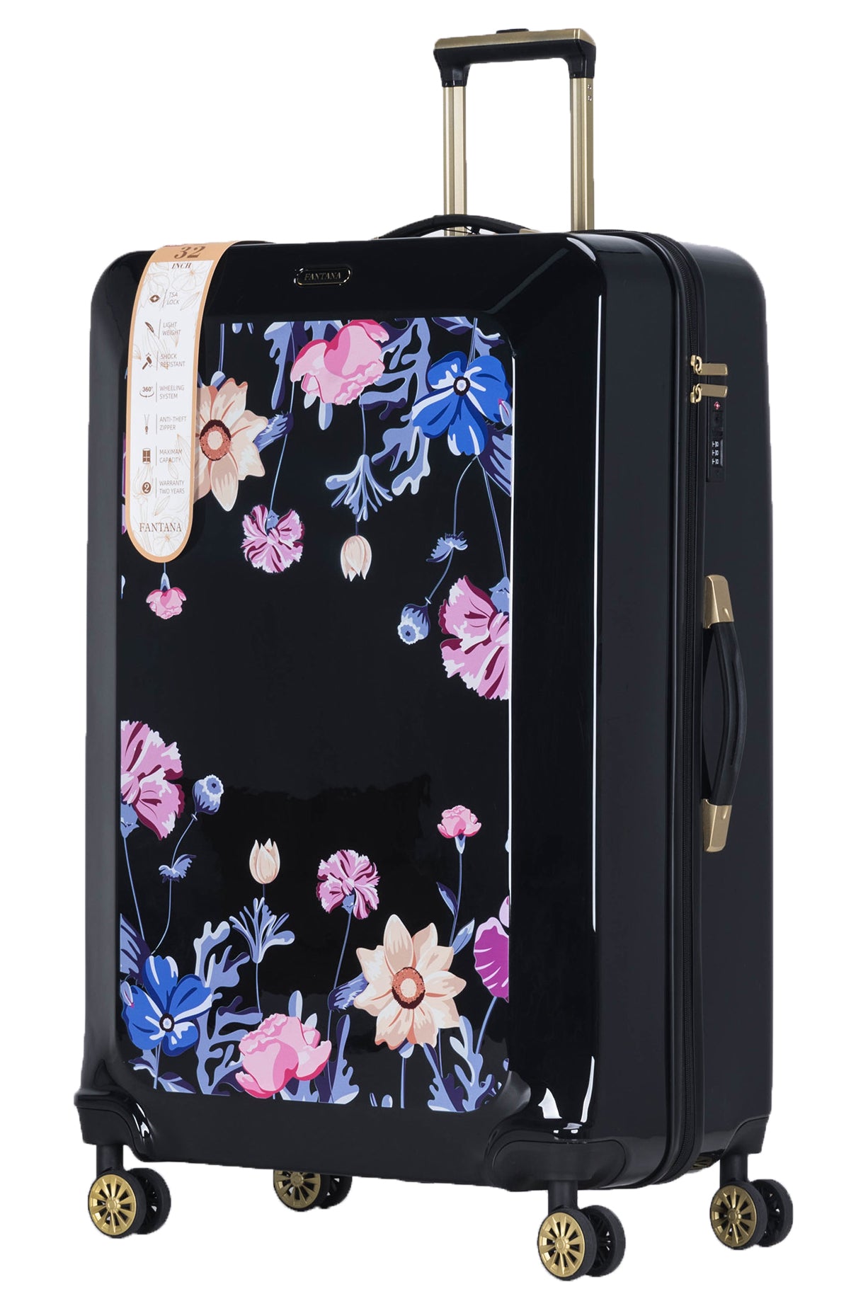 Suitcase Hard Shell with Flowers Black