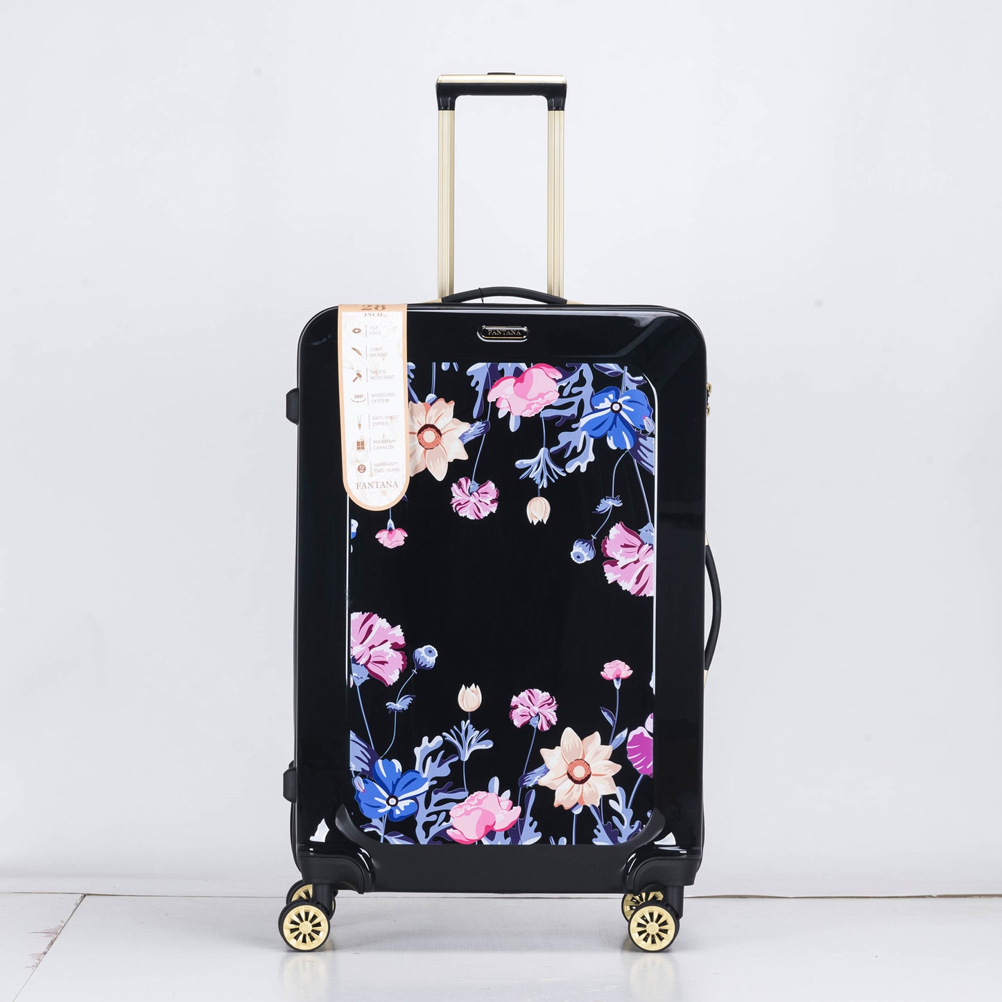 Suitcase Hard Shell with Flowers Black