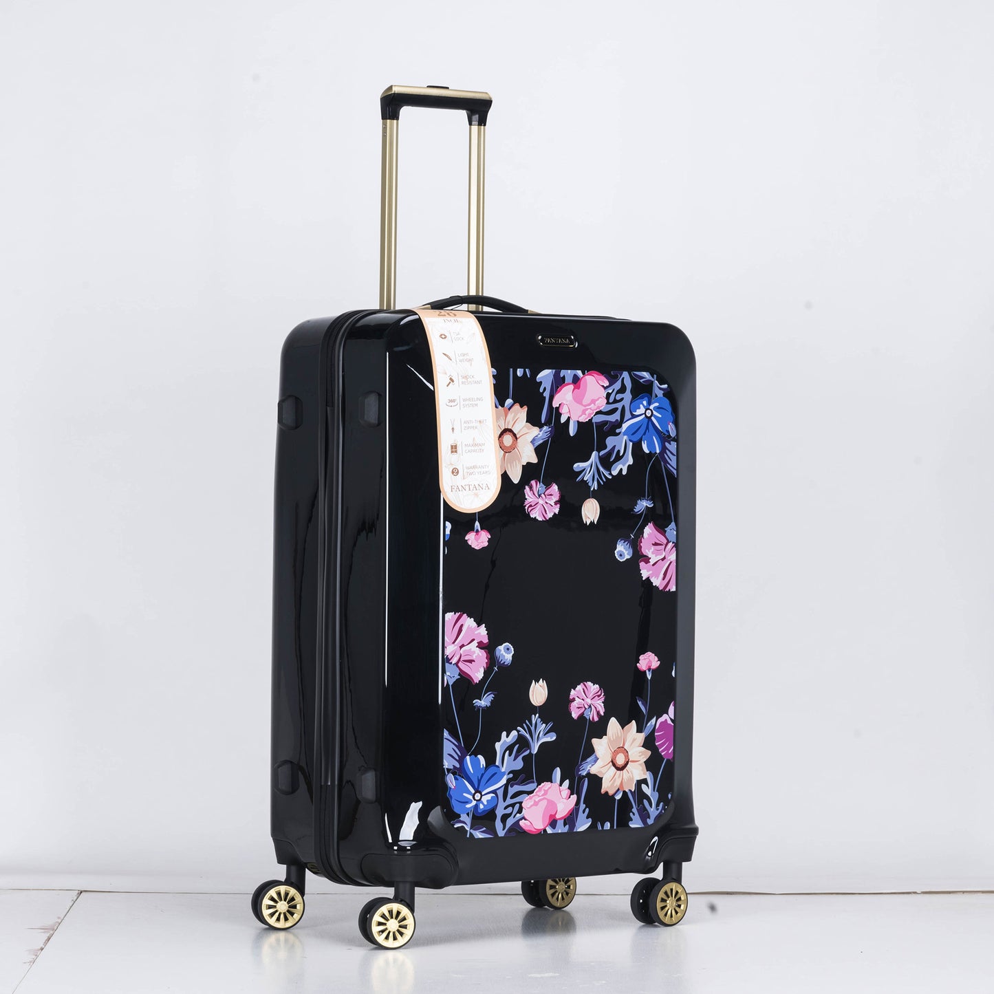 Suitcase Hard Shell with Flowers Black