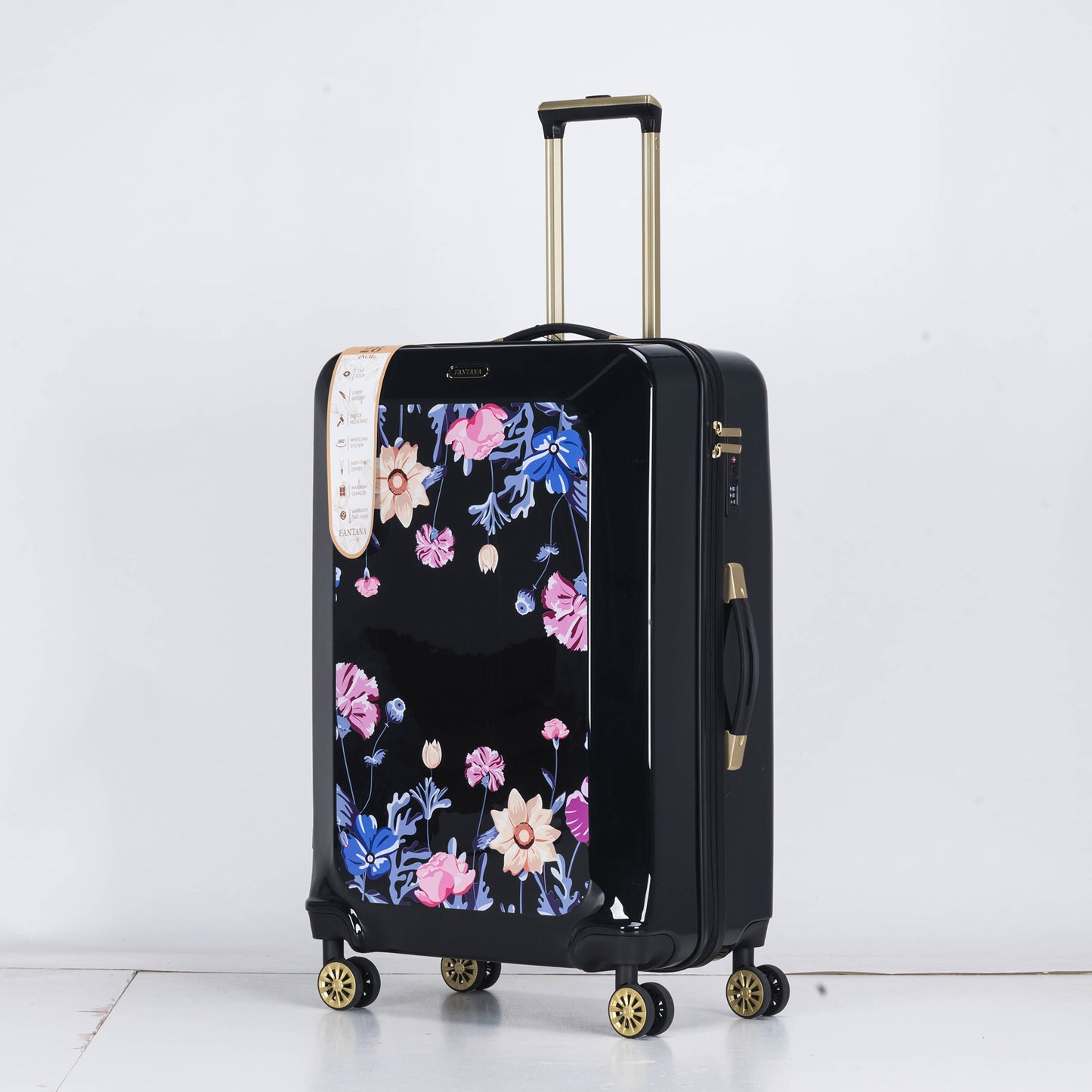 Suitcase Hard Shell with Flowers Black