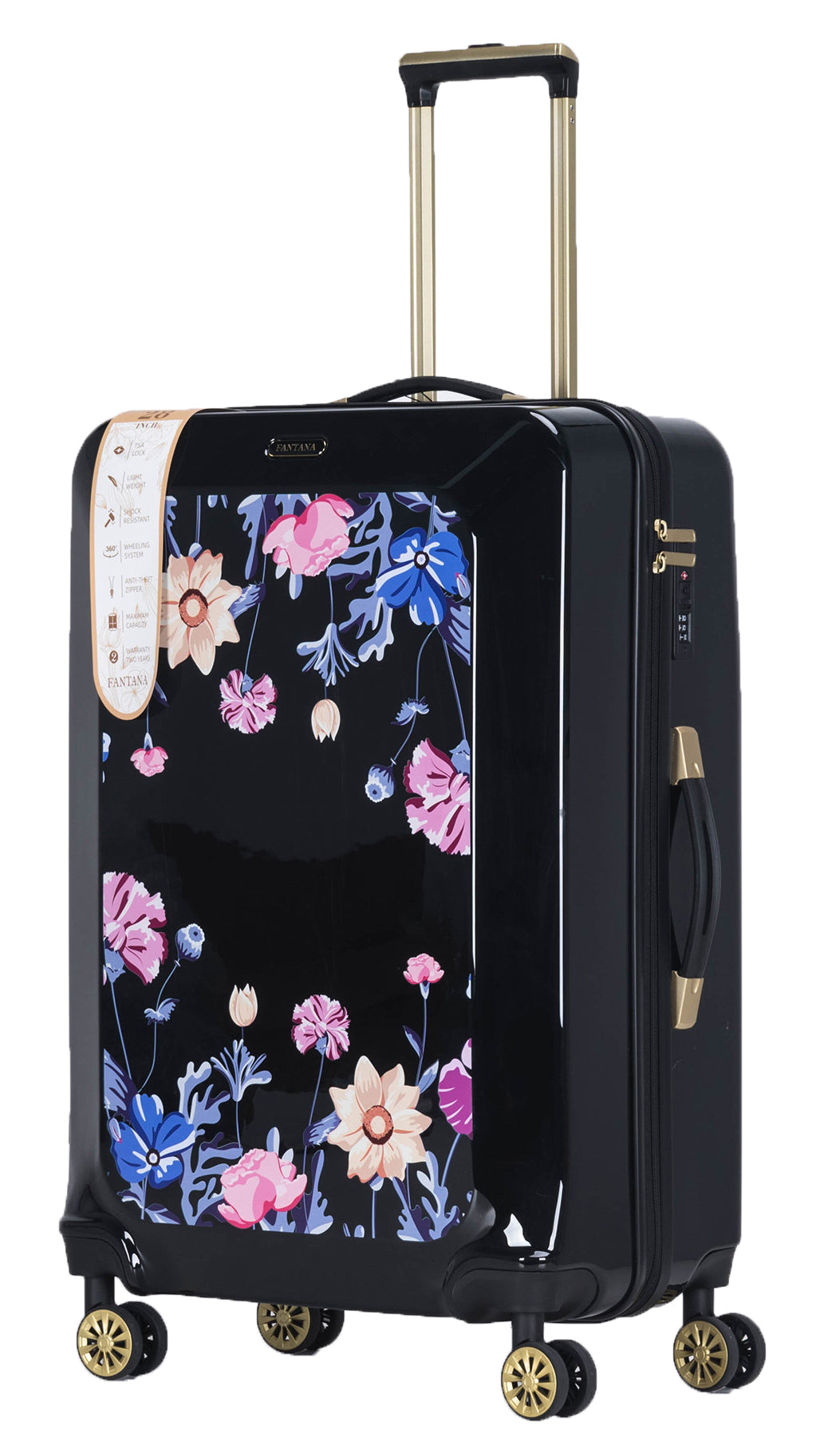 Suitcase Hard Shell with Flowers Black