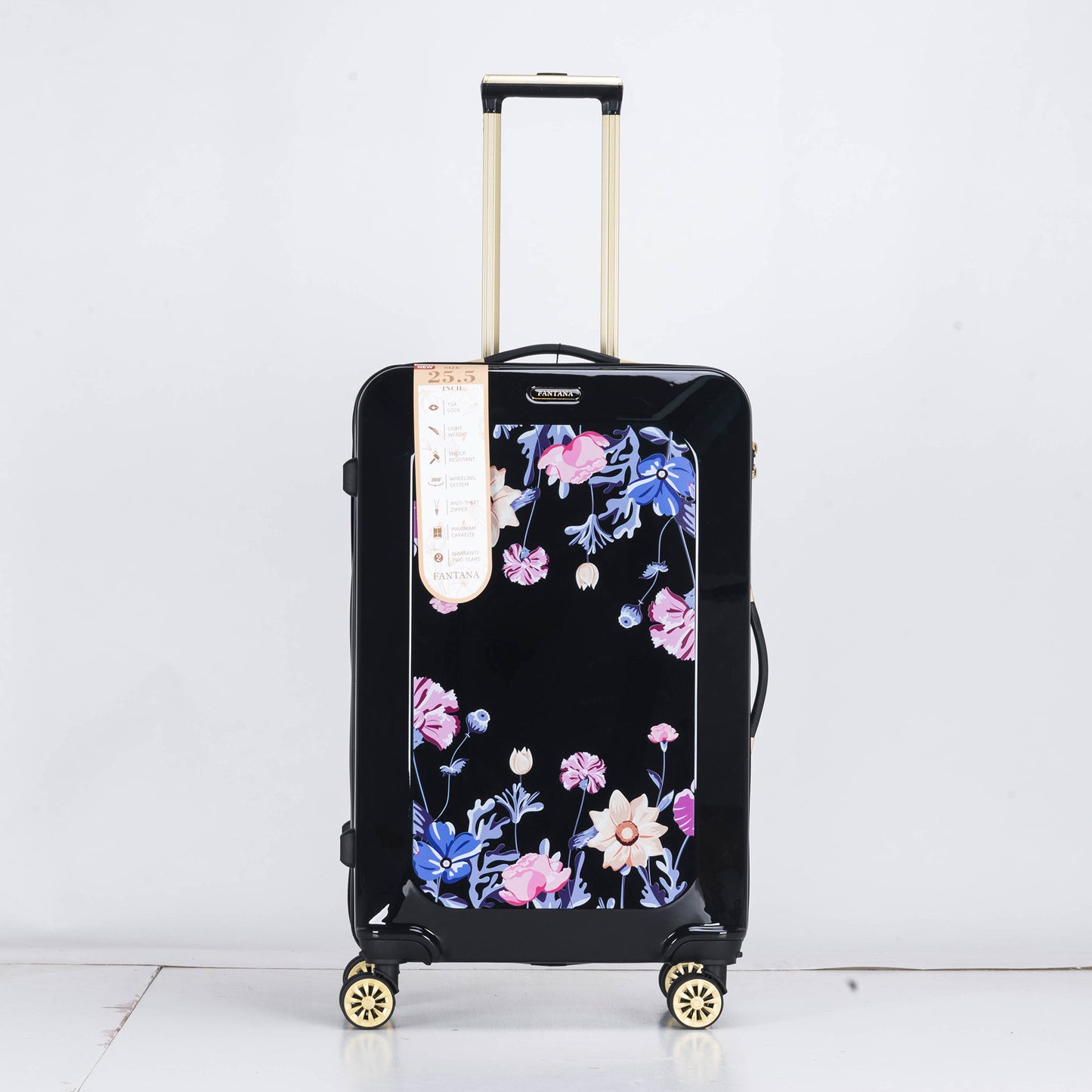 Suitcase Hard Shell with Flowers Black
