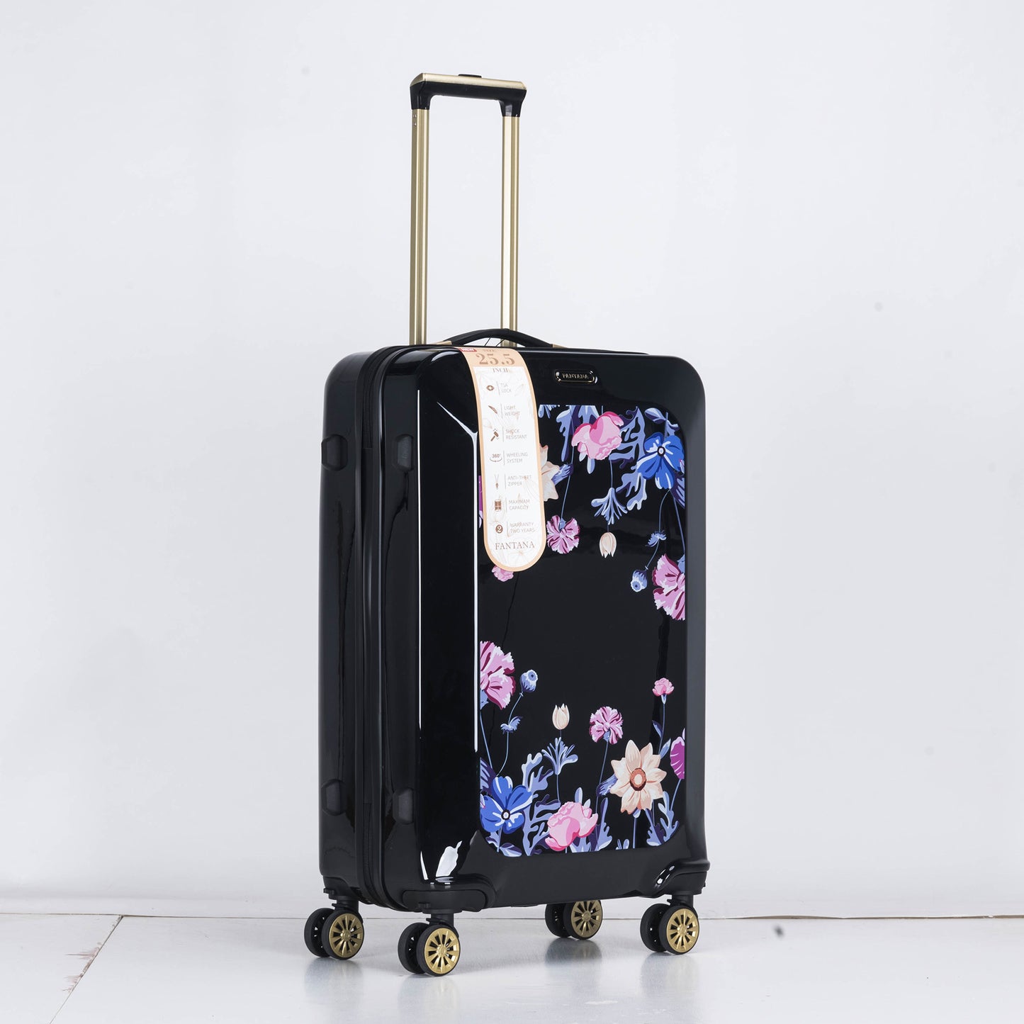 Suitcase Hard Shell with Flowers Black