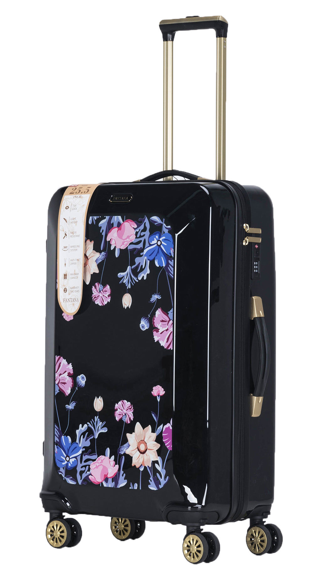 Suitcase Hard Shell with Flowers Black