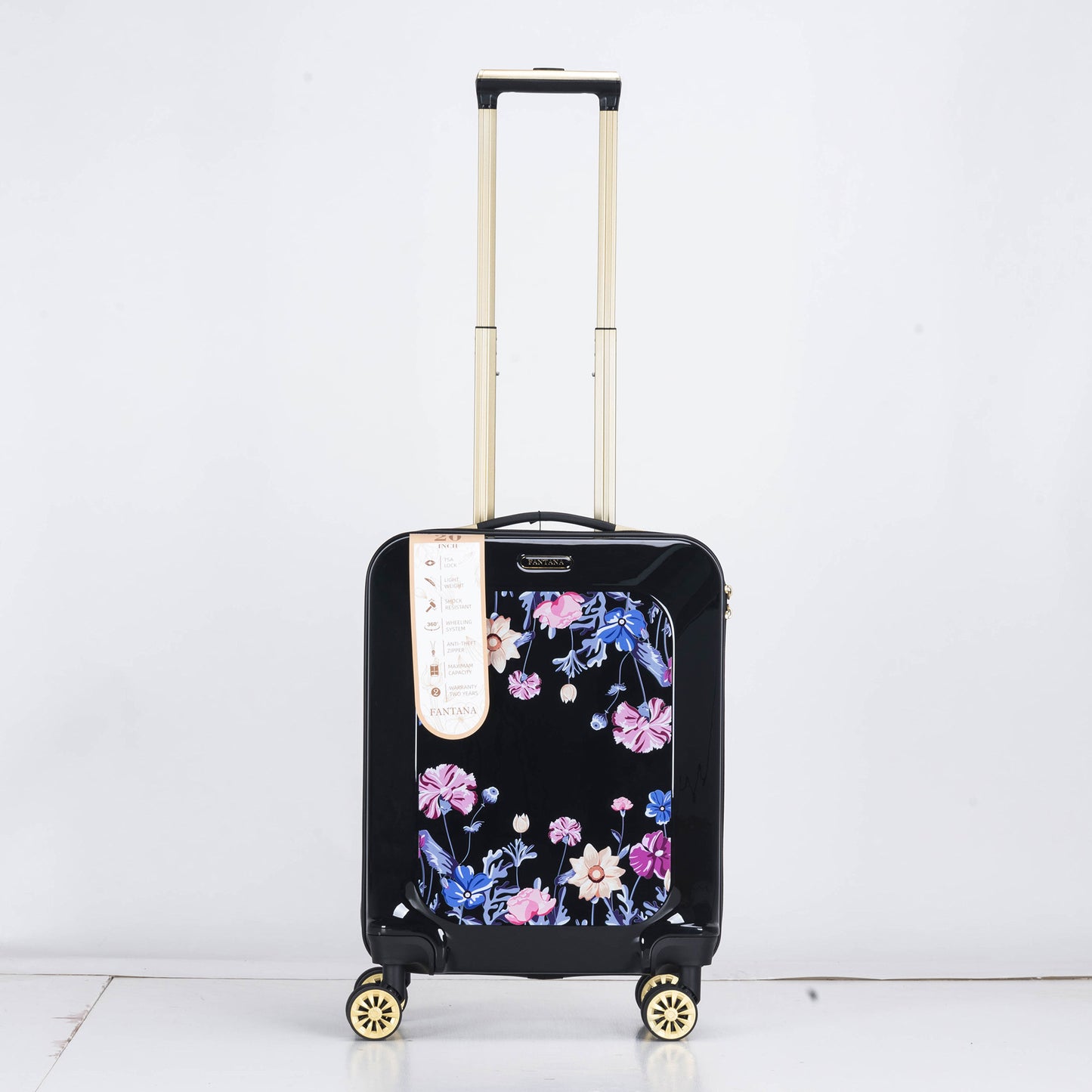 Suitcase Hard Shell with Flowers Black