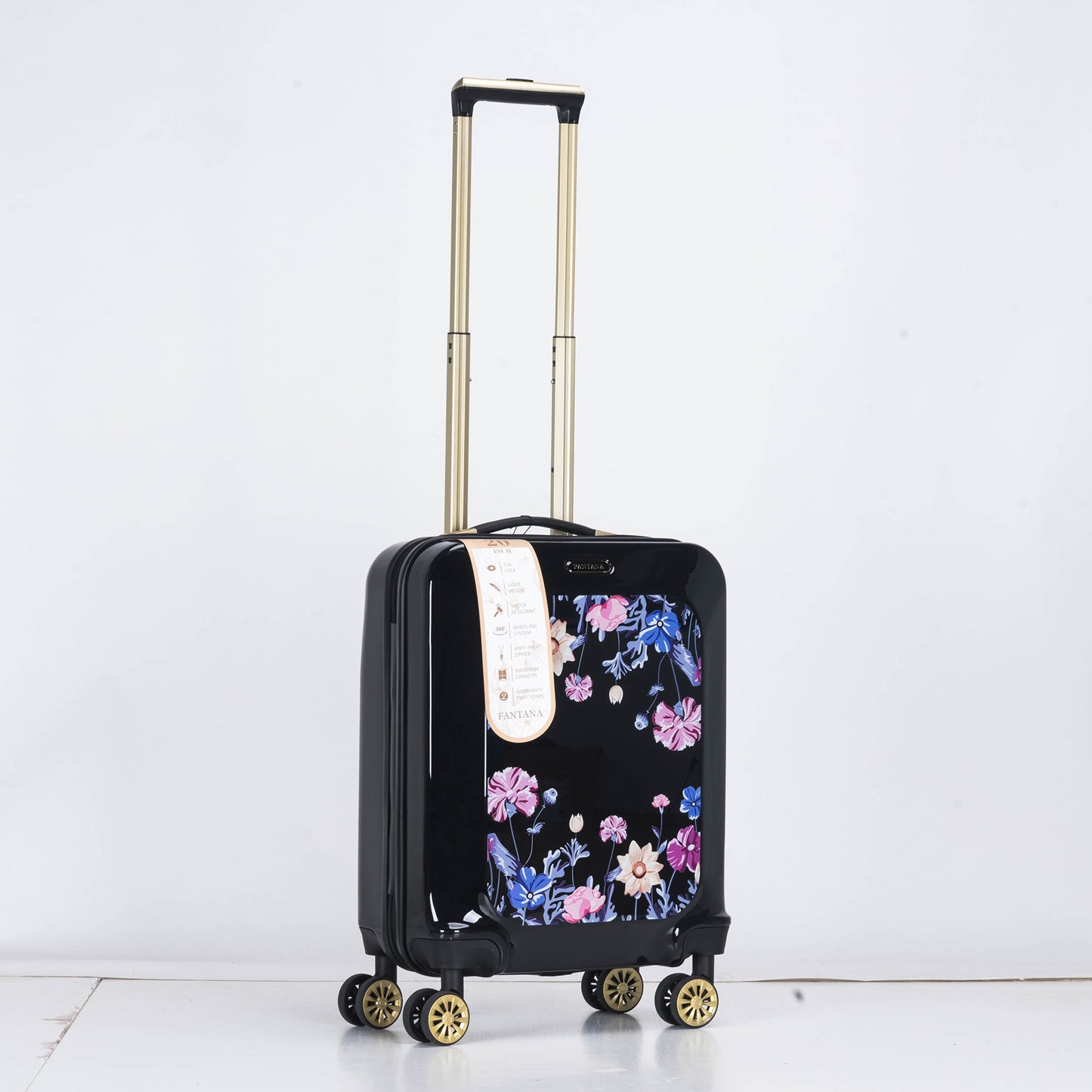Suitcase Hard Shell with Flowers Black