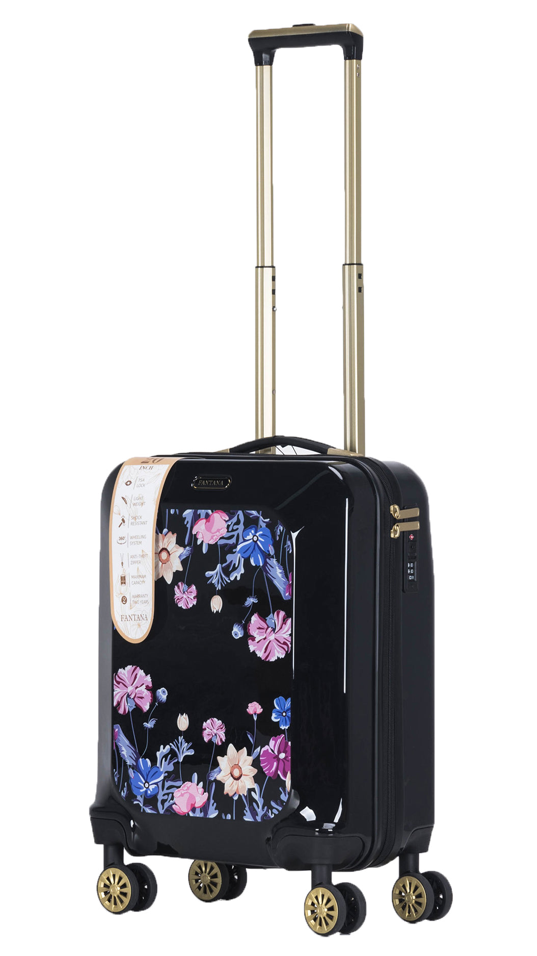 Suitcase Hard Shell with Flowers Black