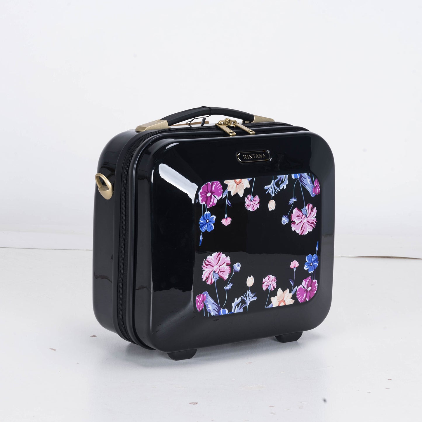 Suitcase Hard Shell with Flowers Black
