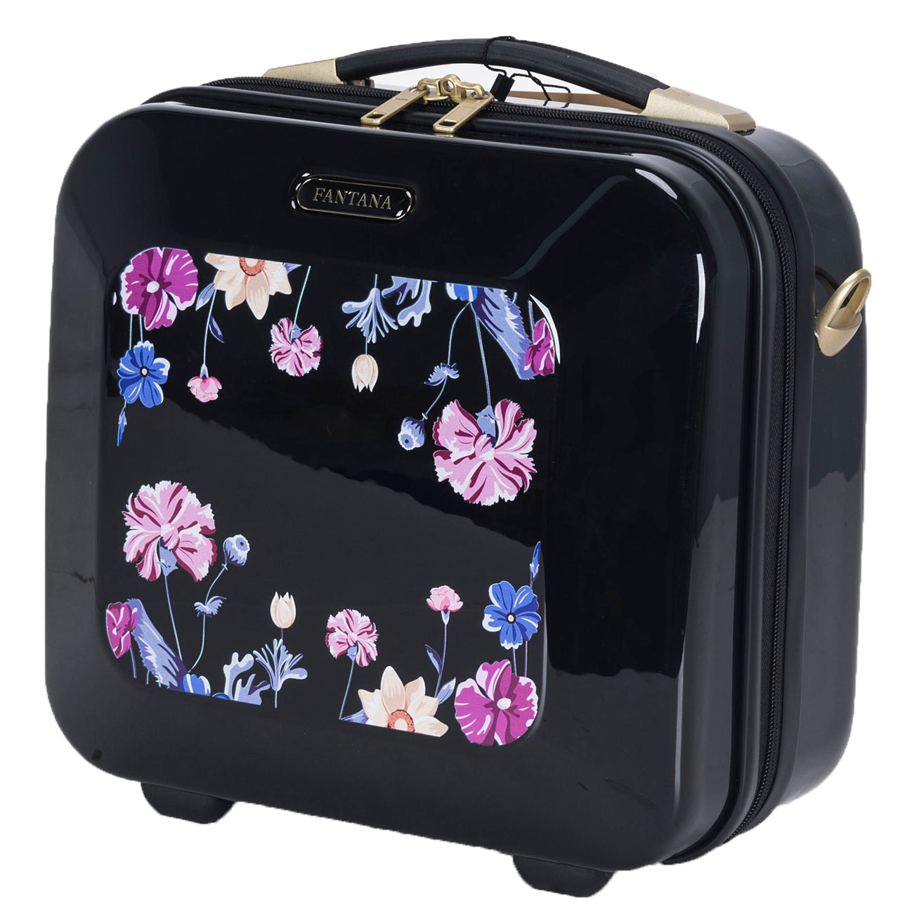 Suitcase Hard Shell with Flowers Black