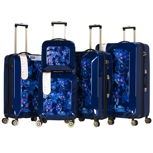 Suitcase Hard Shell with Flowers Navy