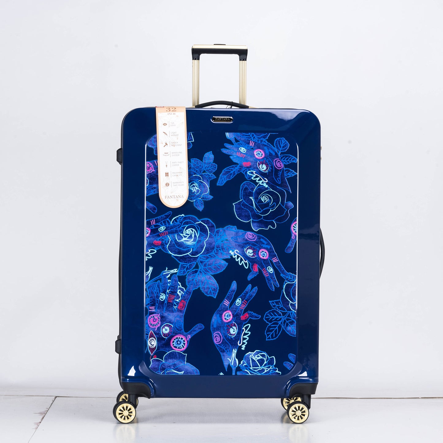 Suitcase Hard Shell with Flowers Navy