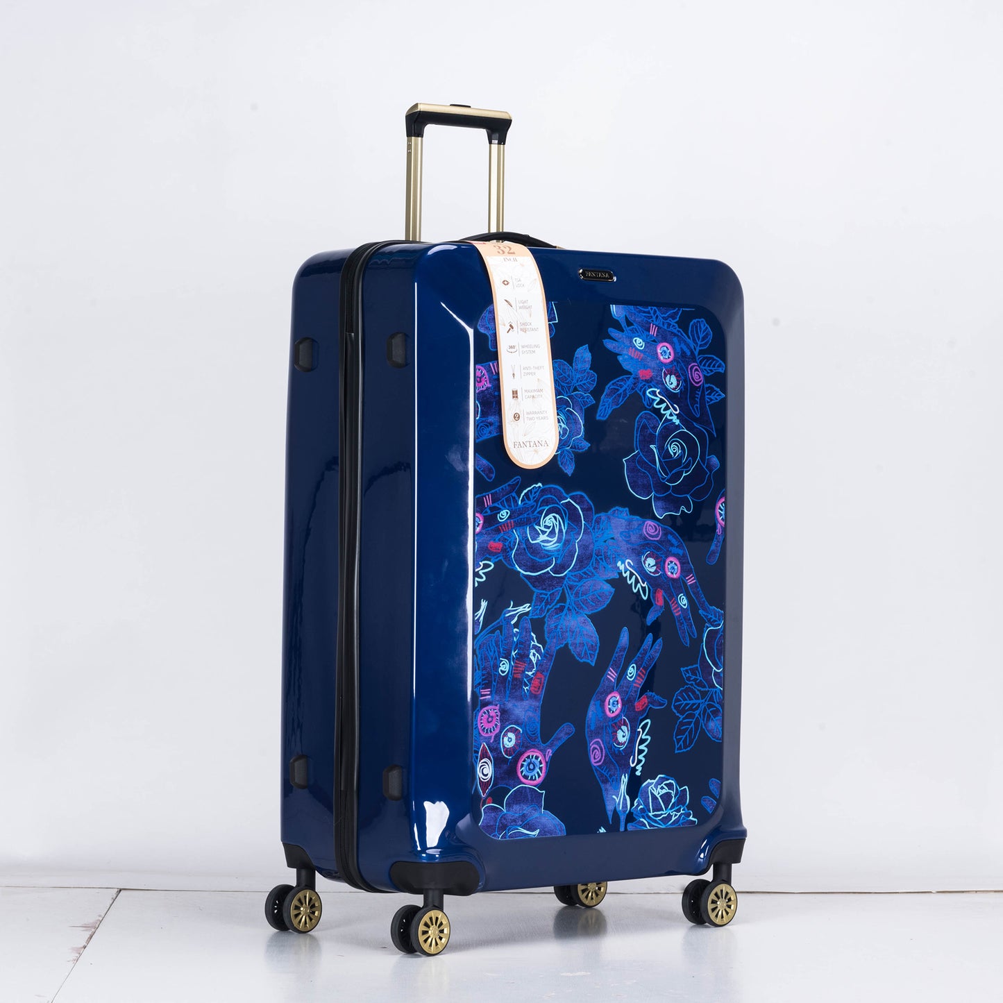 Suitcase Hard Shell with Flowers Navy