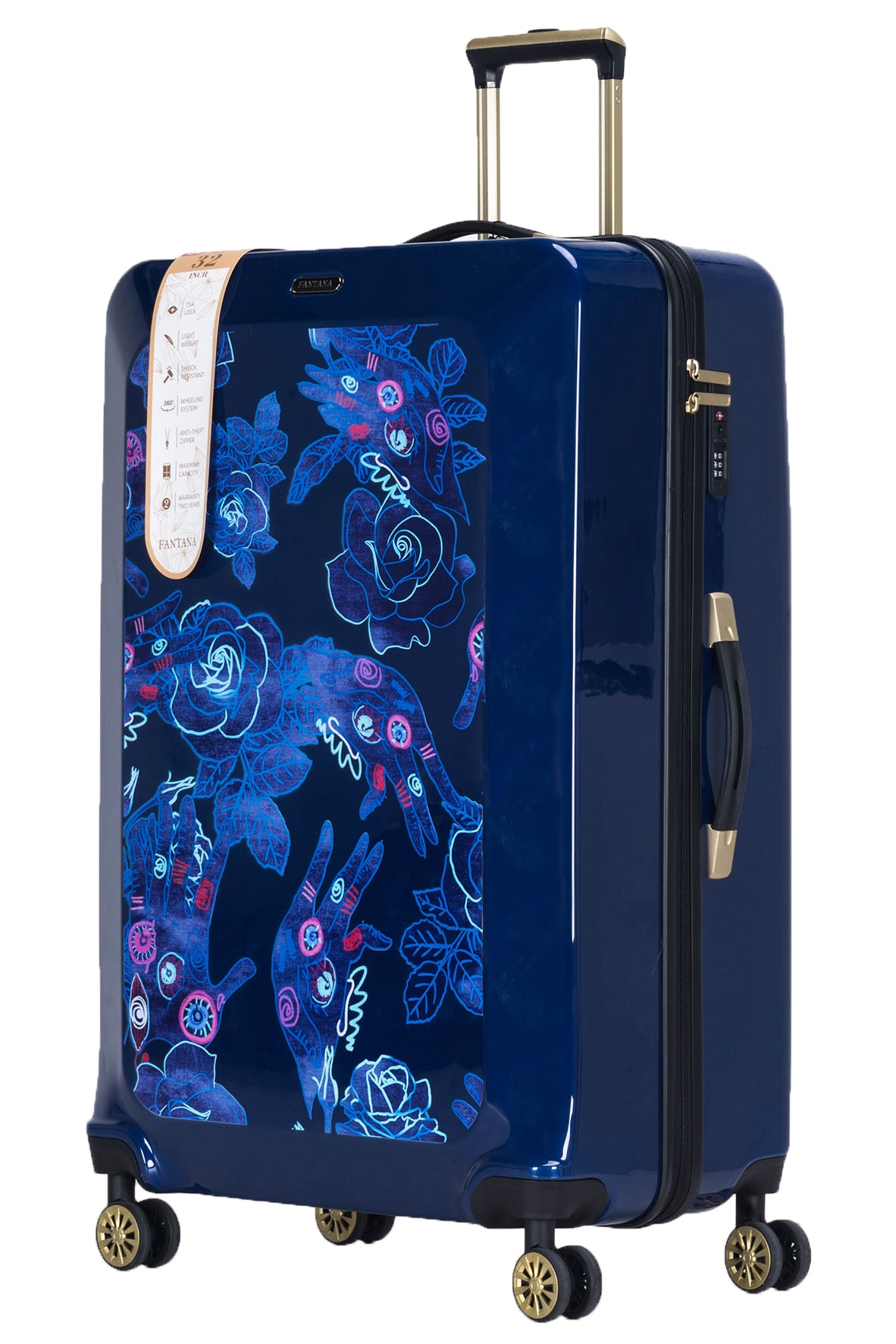 Suitcase Hard Shell with Flowers Navy