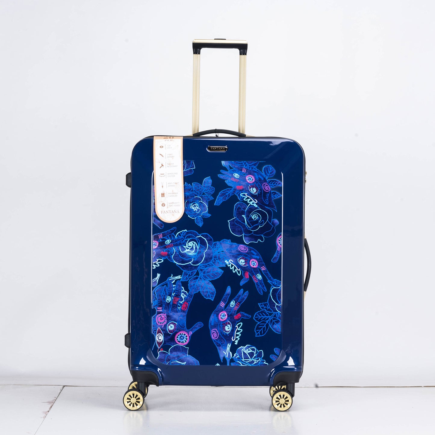 Suitcase Hard Shell with Flowers Navy