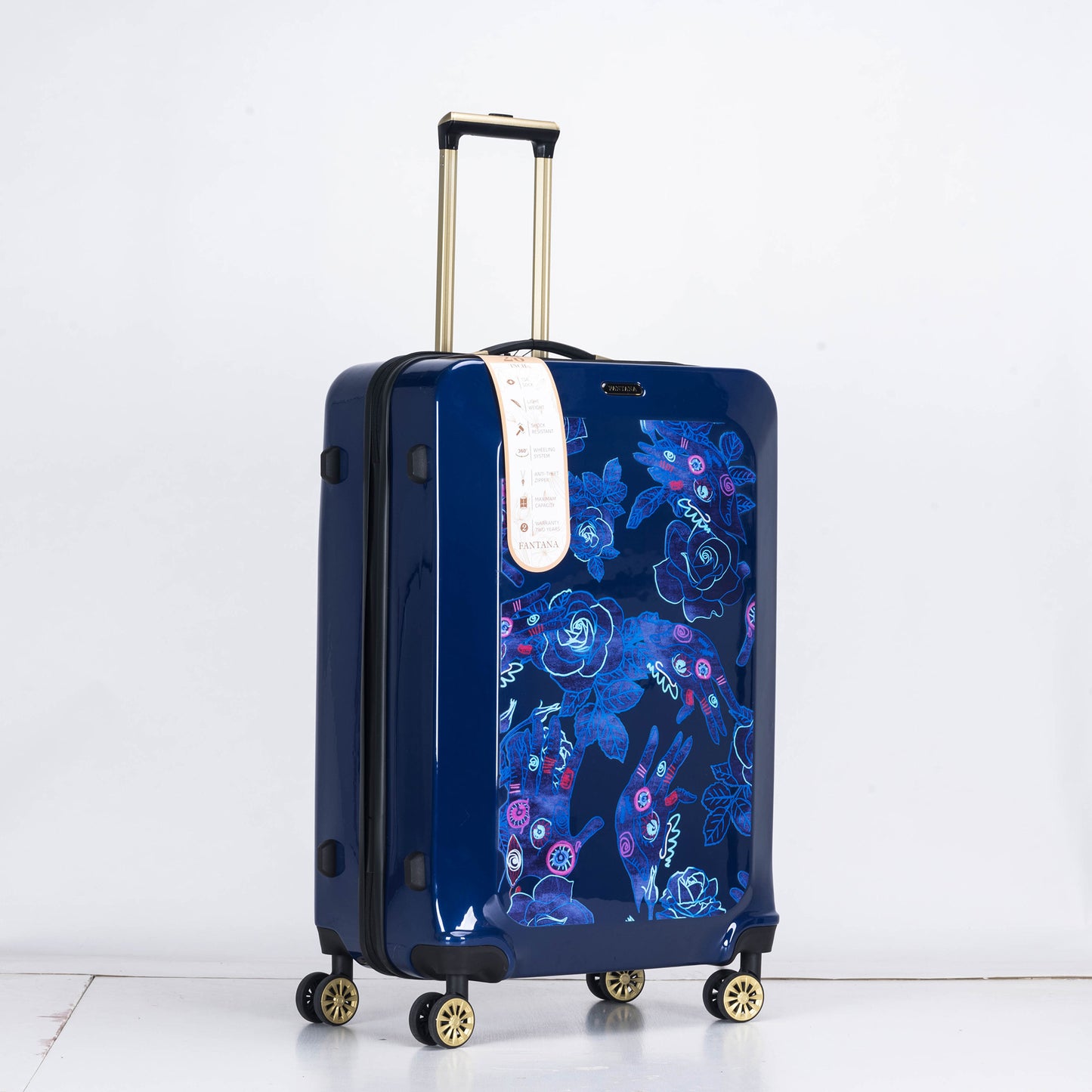 Suitcase Hard Shell with Flowers Navy