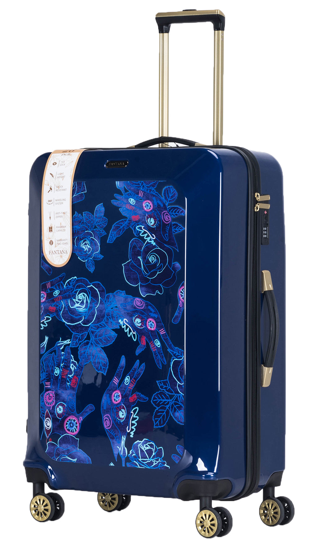 Suitcase Hard Shell with Flowers Navy