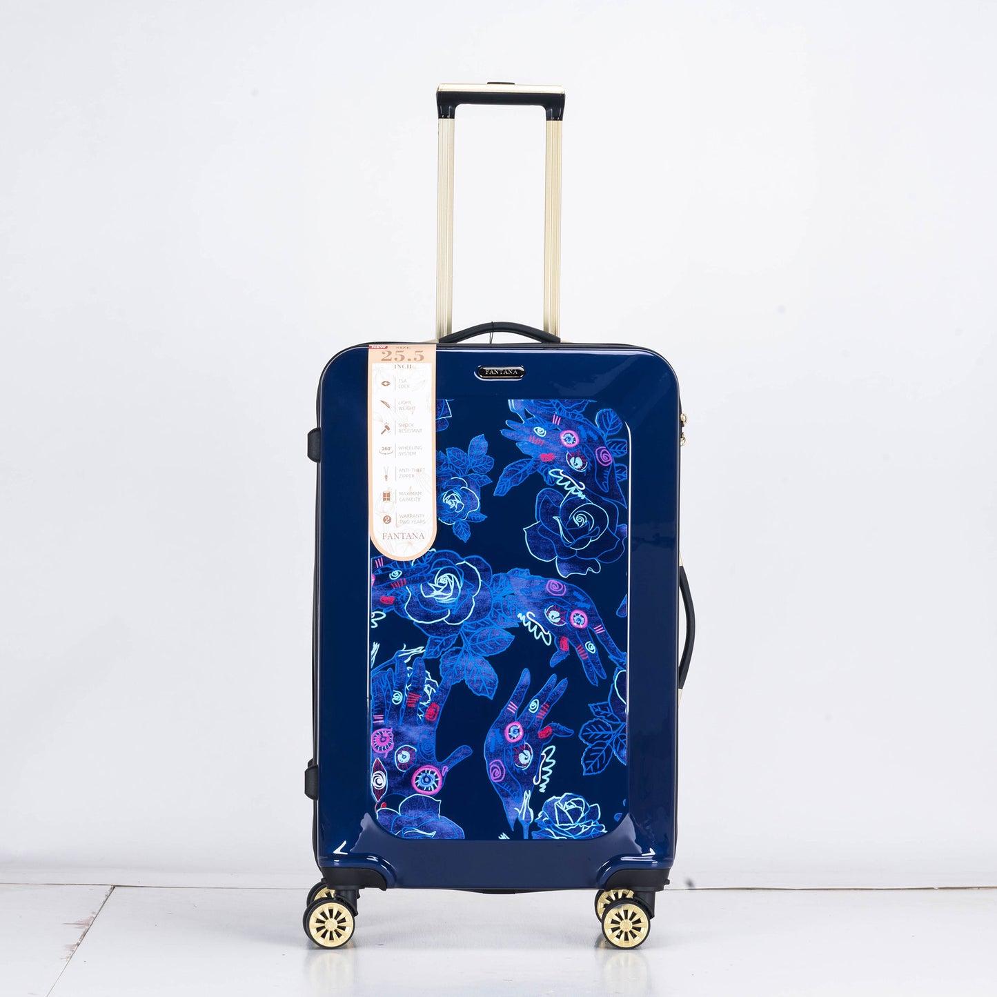 Suitcase Hard Shell with Flowers Navy