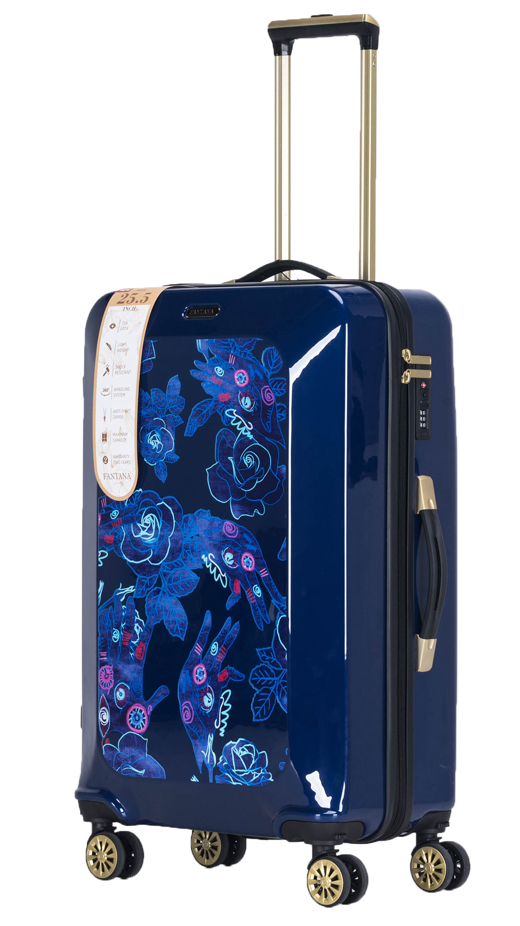 Suitcase Hard Shell with Flowers Navy