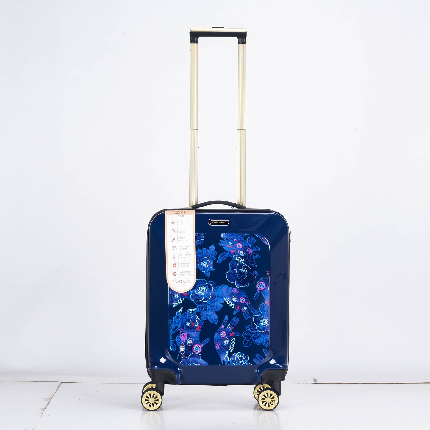 Suitcase Hard Shell with Flowers Navy