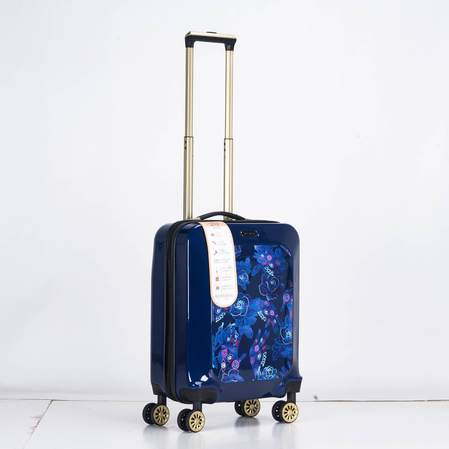 Suitcase Hard Shell with Flowers Navy