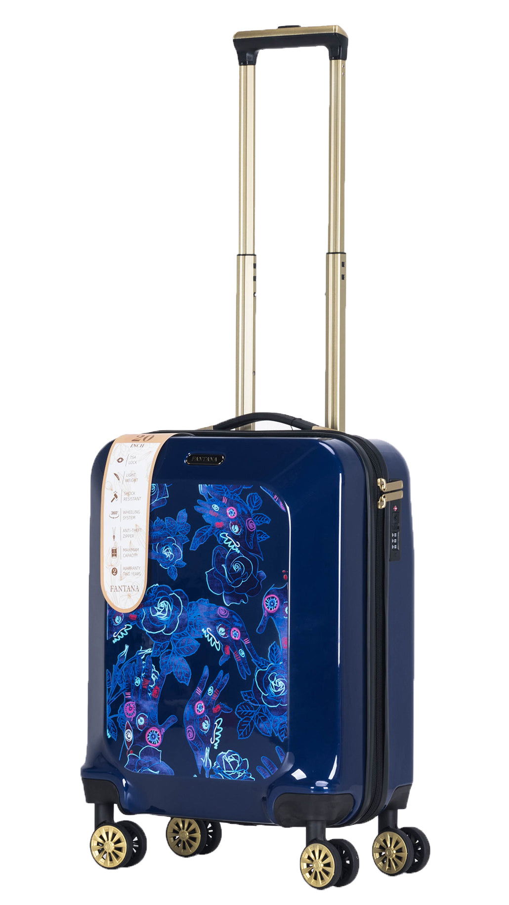 Suitcase Hard Shell with Flowers Navy