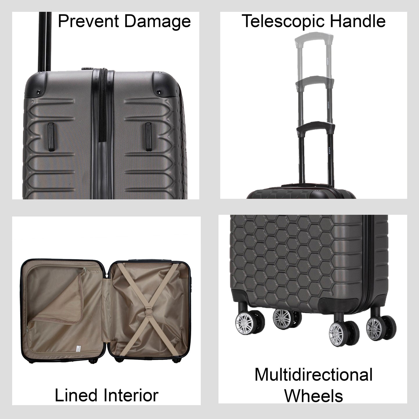 Hexagon ABS Hard Shell Suitcase Dark Grey