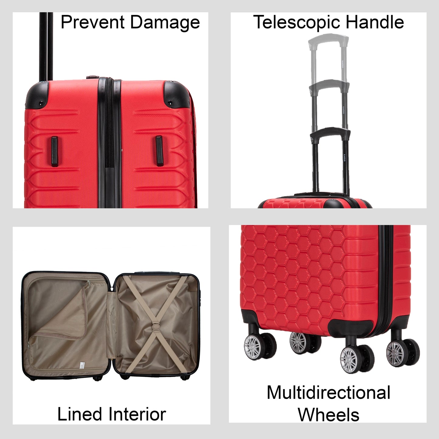 Hexagon ABS Hard Shell Suitcase Red