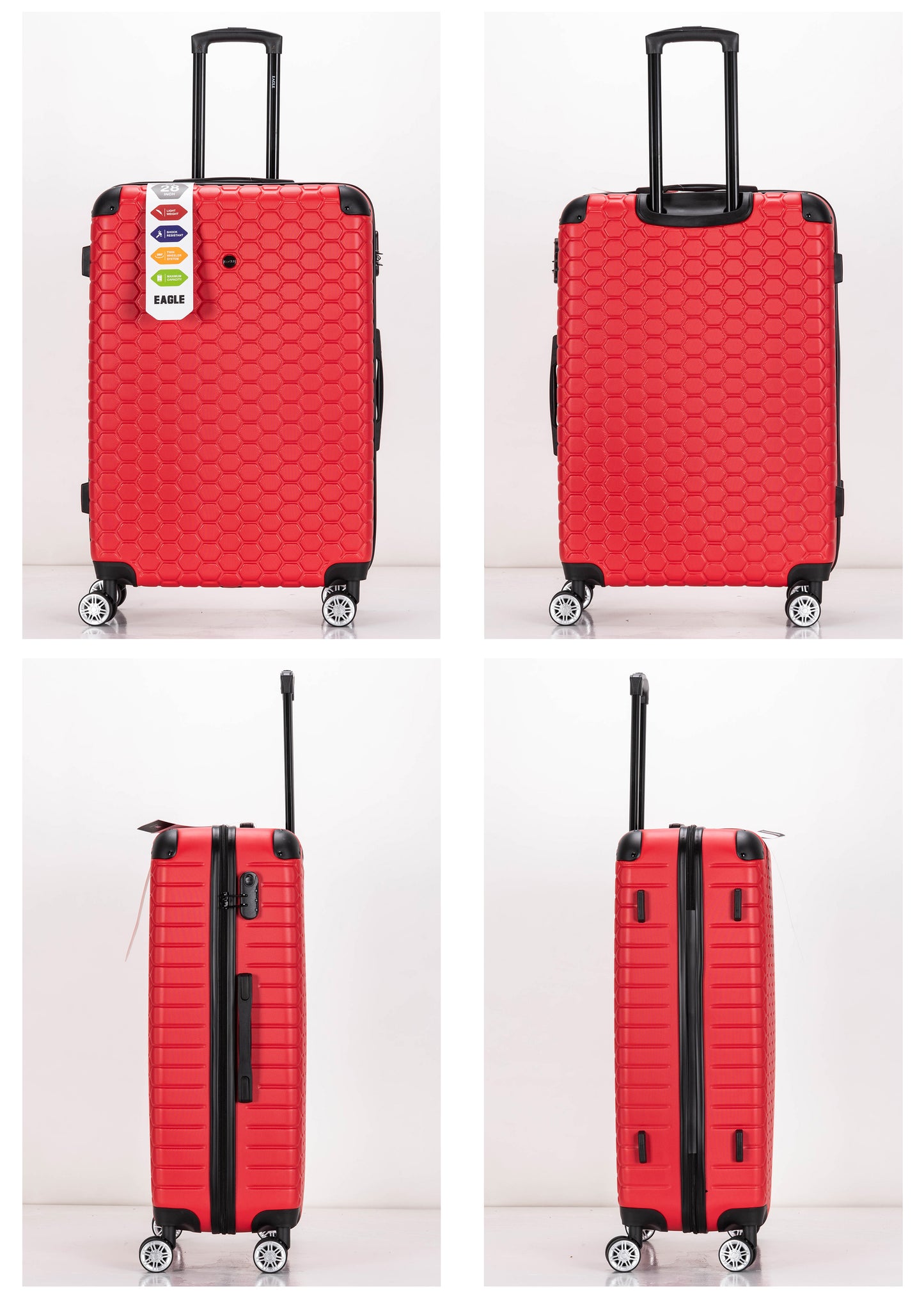 Hexagon ABS Hard Shell Suitcase Red