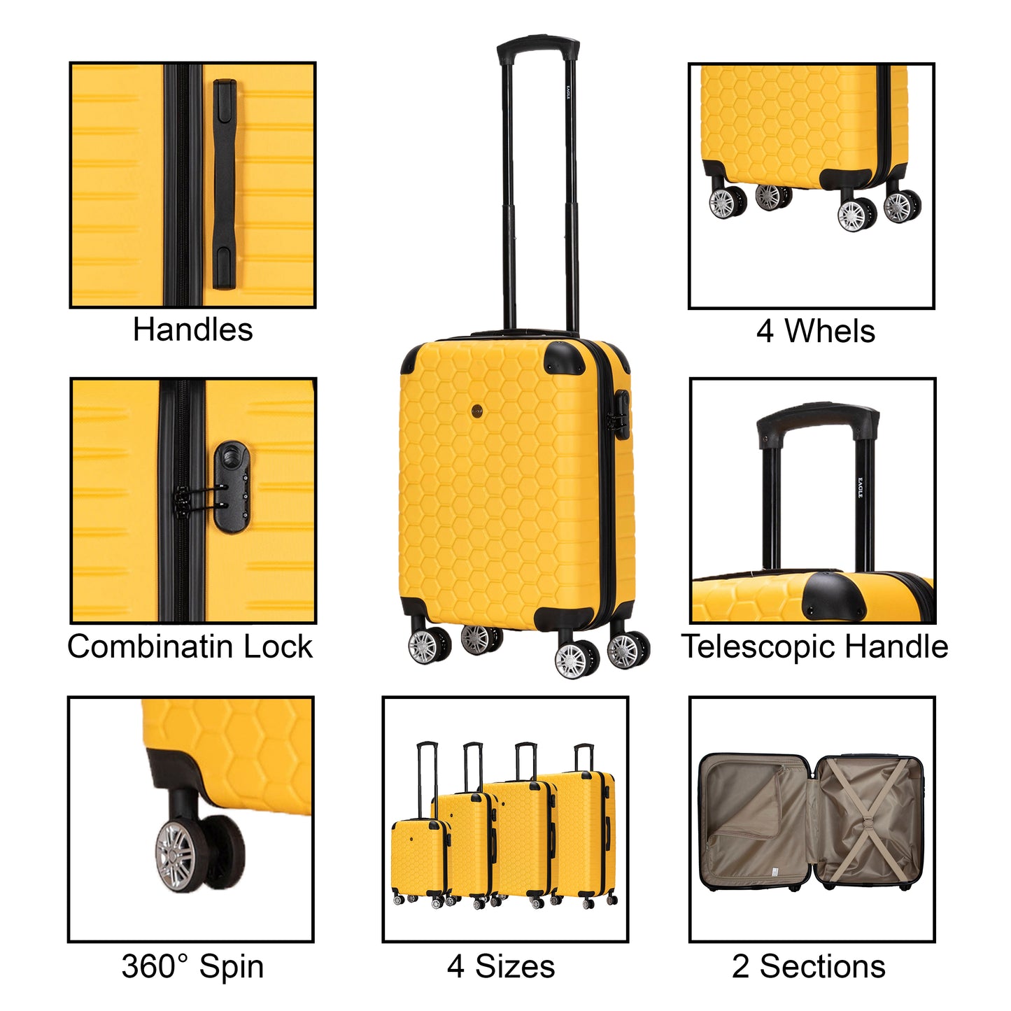 Hexagon ABS Hard Shell Suitcase Yellow