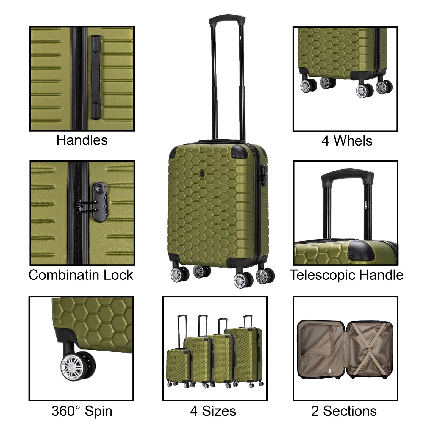 Hexagon ABS Hard Shell Suitcase Green