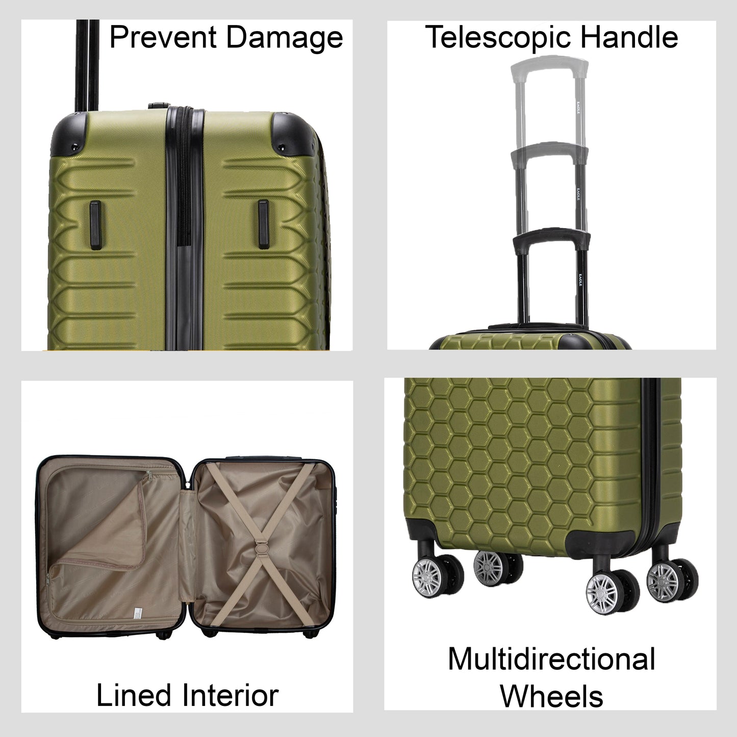 Hexagon ABS Hard Shell Suitcase Green