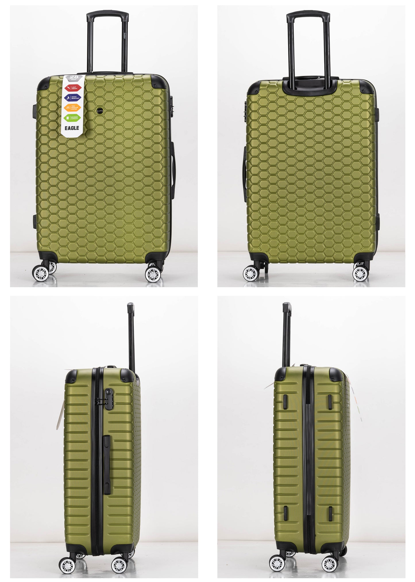 Hexagon ABS Hard Shell Suitcase Green