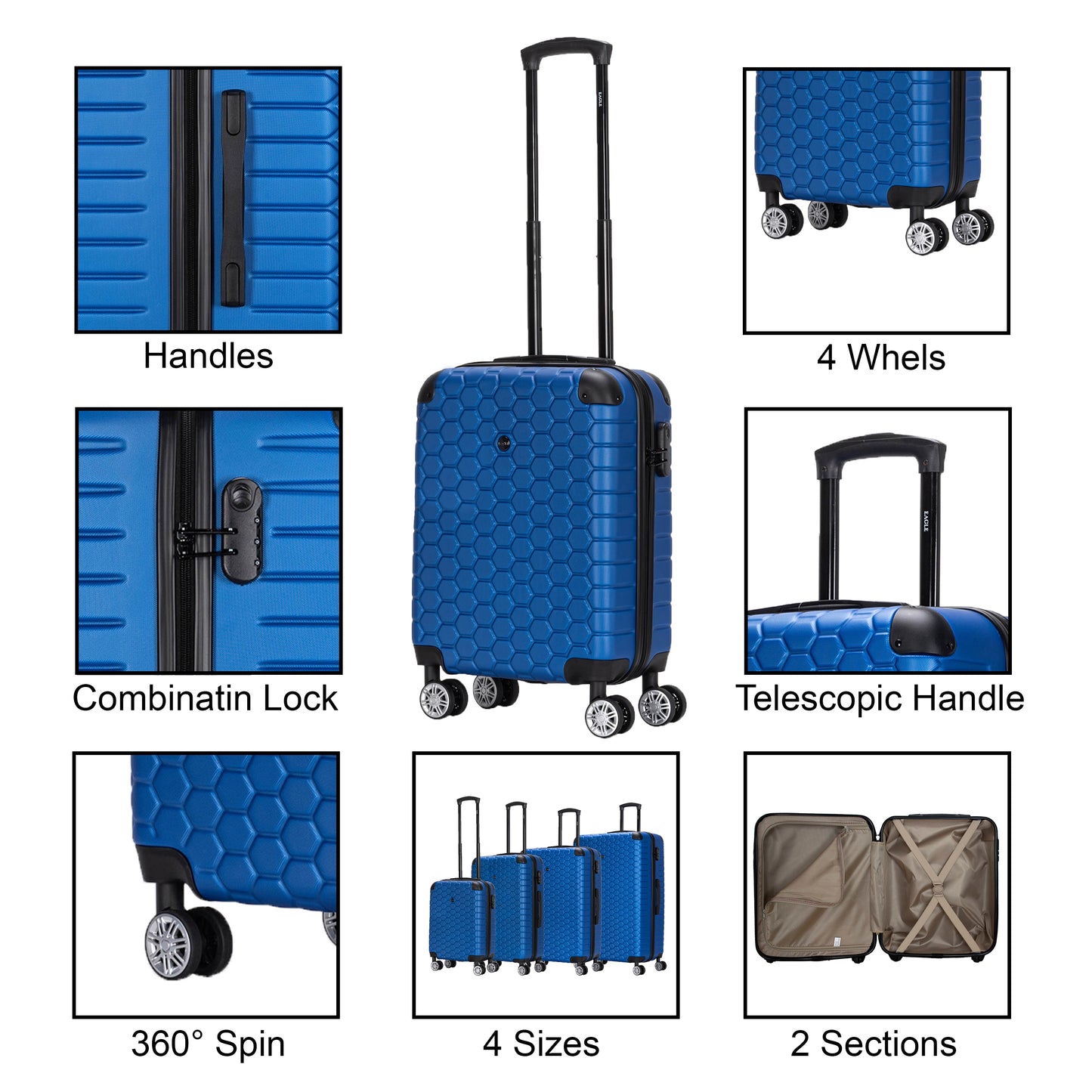 Hexagon ABS Hard Shell Suitcase Blue