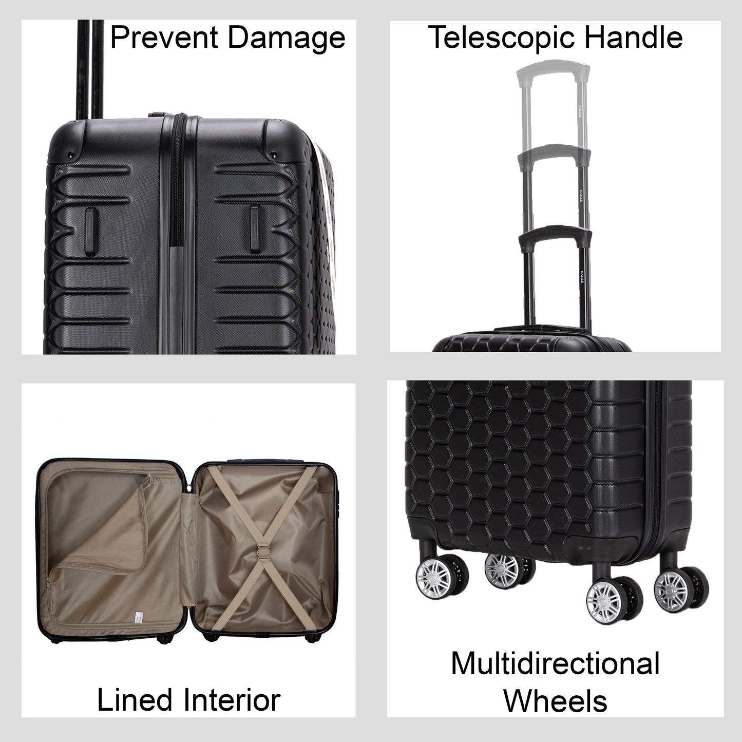 Hexagon ABS Hard Shell Suitcase Black