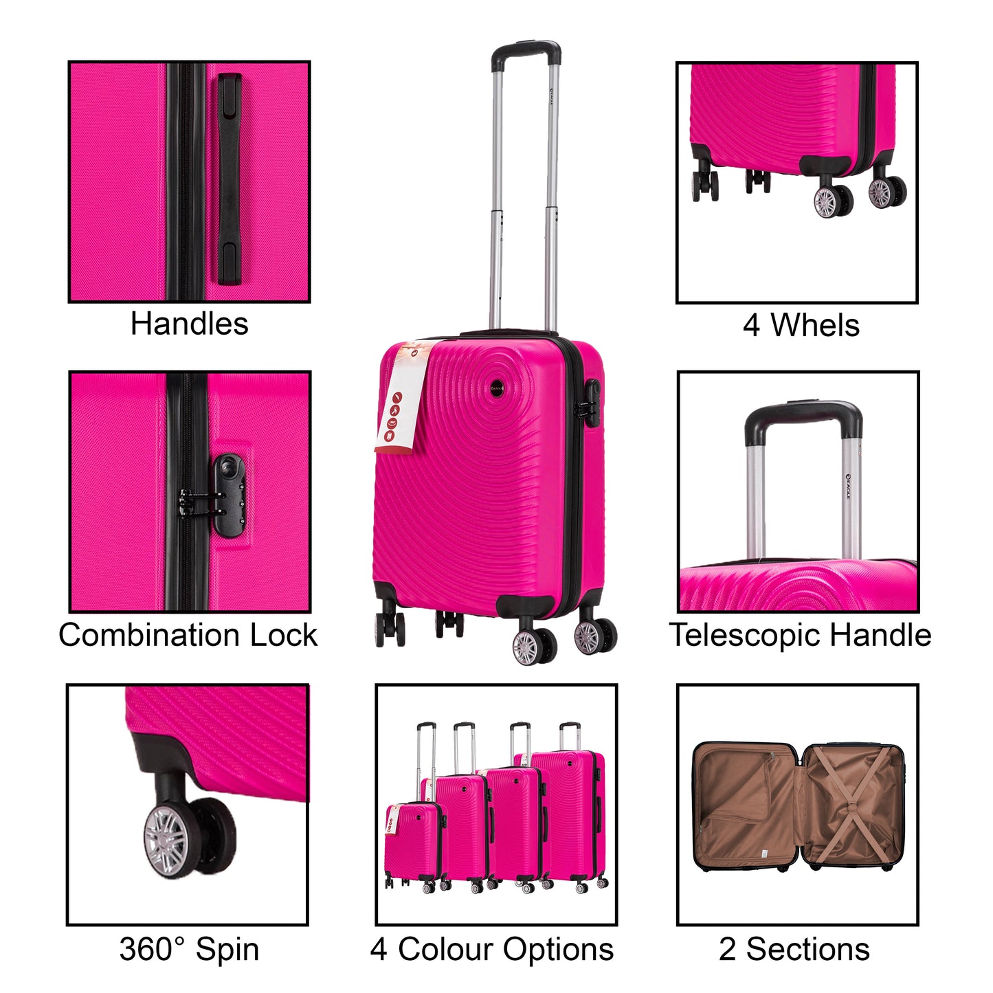 Circle ABS Hard Shell Suitcase Hot Pink