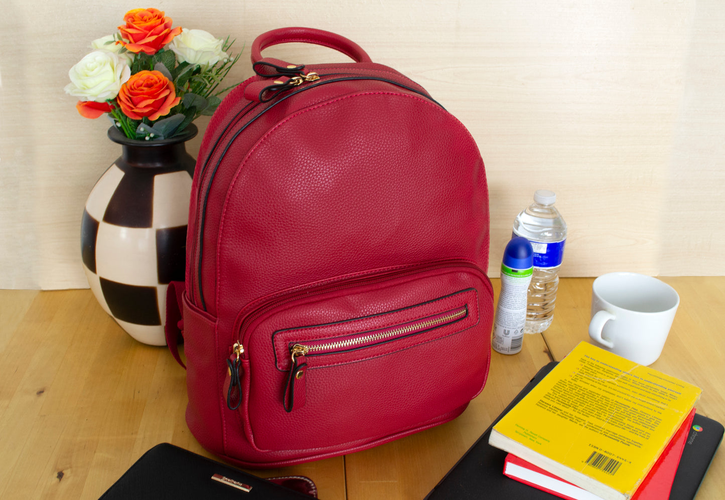 Large Faux Leather Backpack
