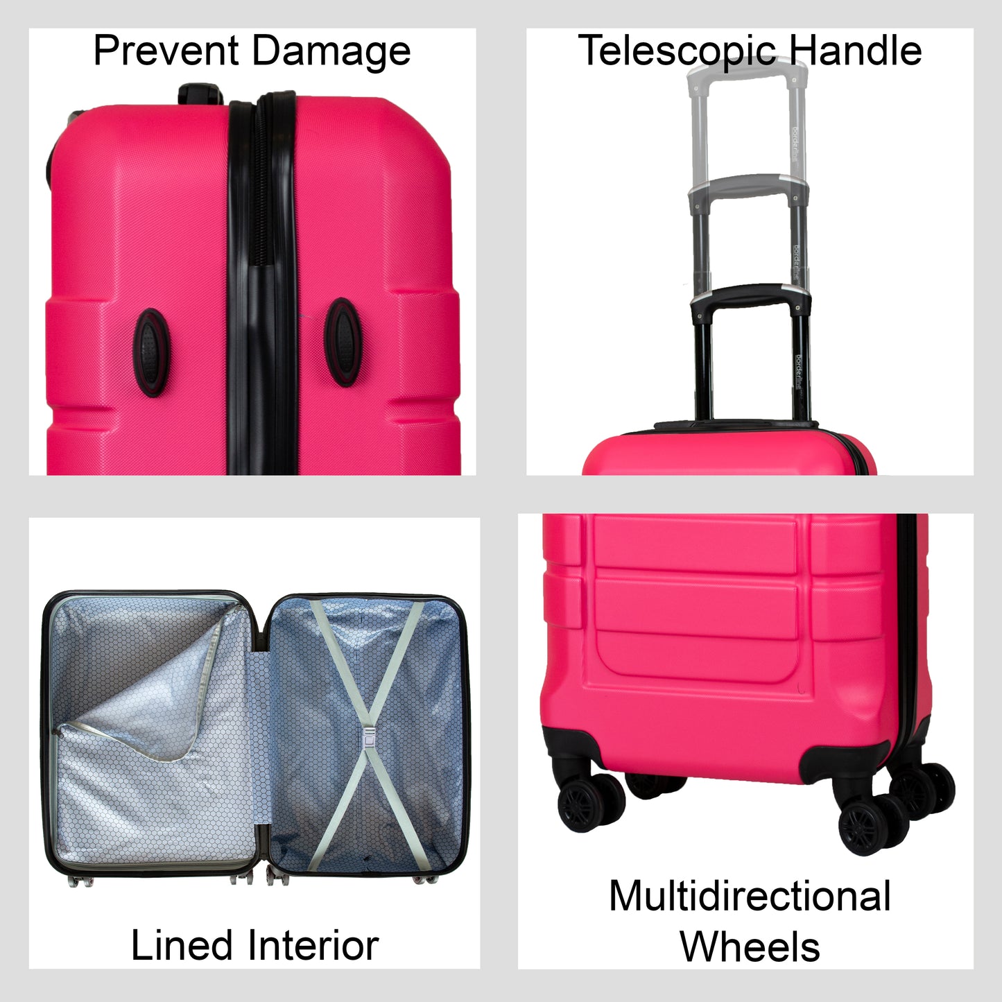Hard Shell Suitcase with 4 Spinner Wheels, Hot Pink