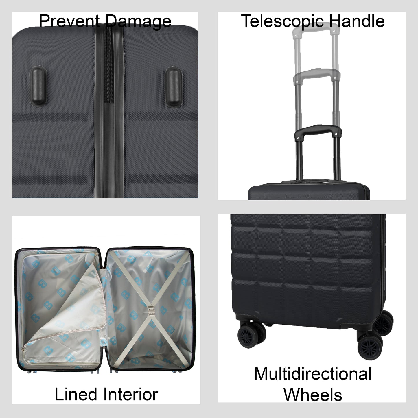 Hard Shell Luggage with 4 Spinner Wheels, Black
