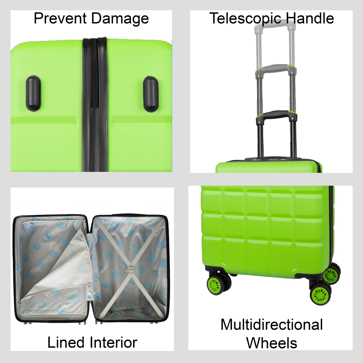 Hard Shell Luggage with 4 Spinner Wheels, Green
