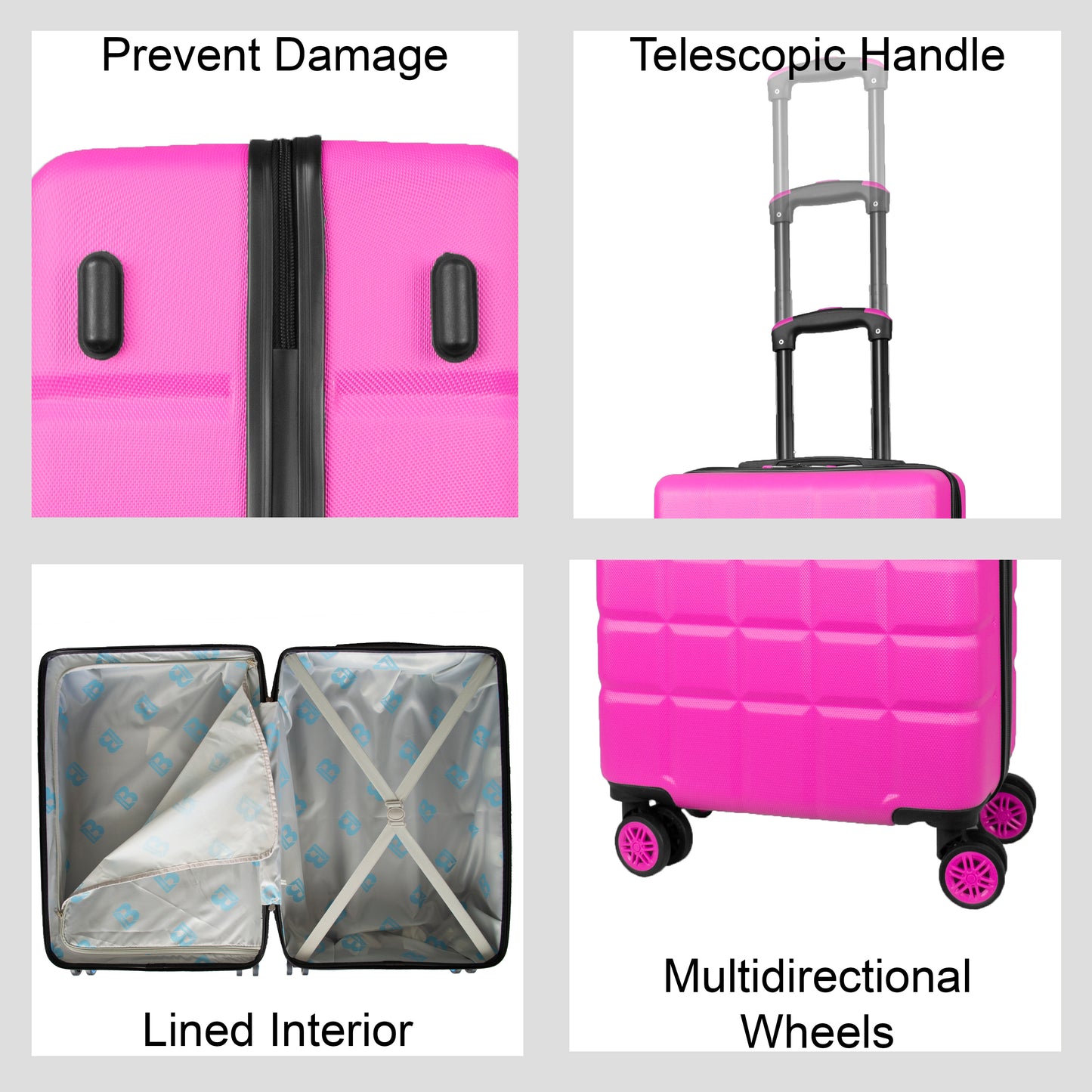 Hard Shell Luggage with 4 Spinner Wheels, Pink