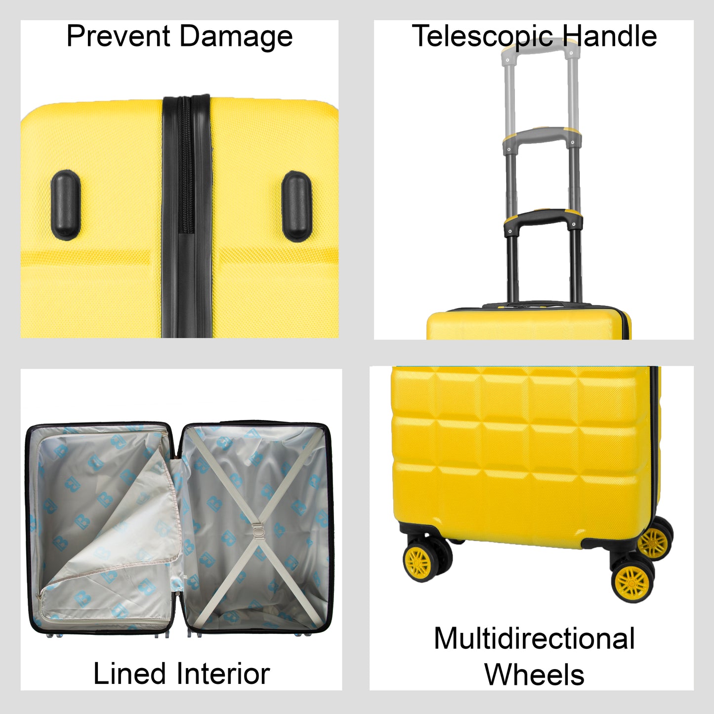 Hard Shell Luggage with 4 Spinner Wheels, Yellow