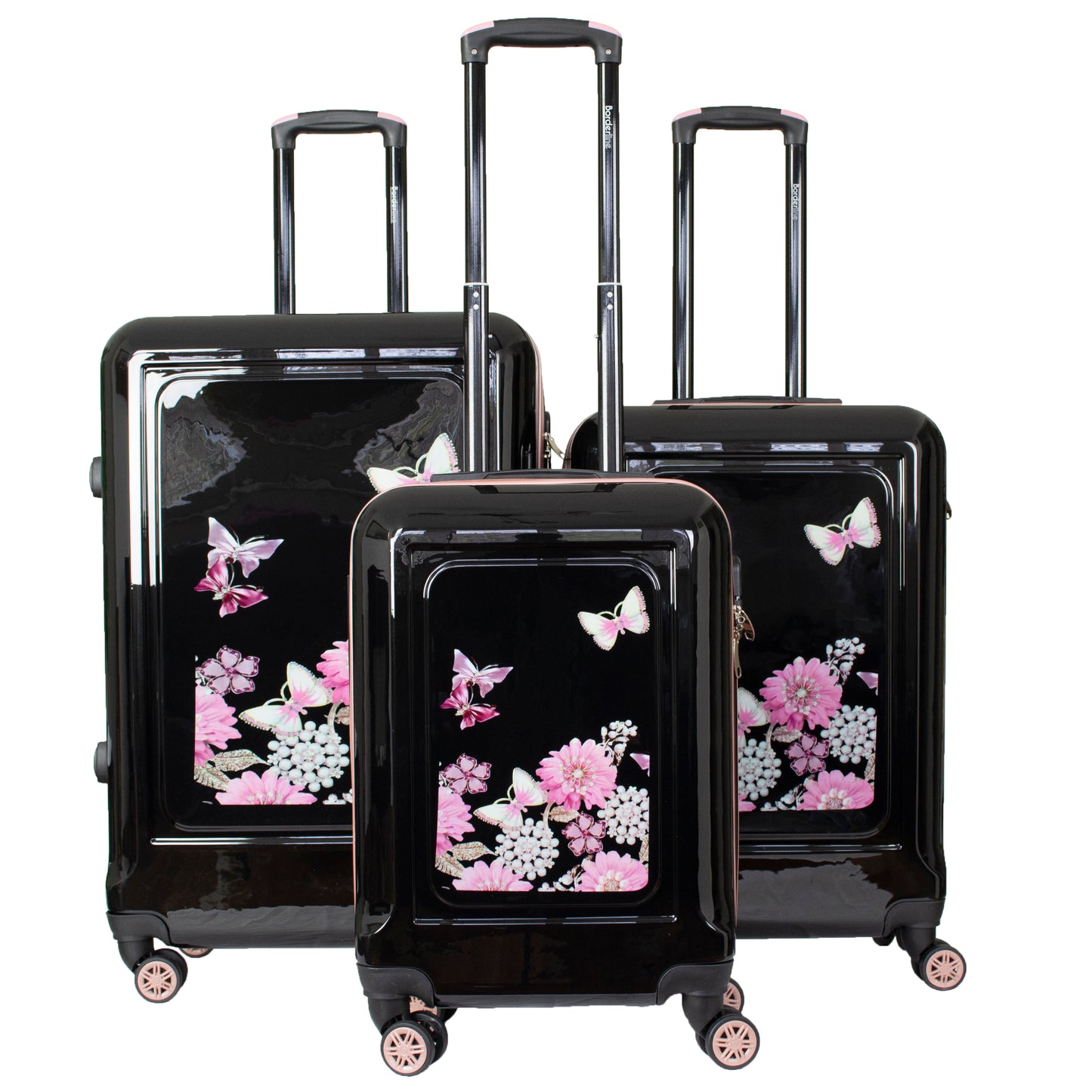 Hard Shell Suitcase Flower Pattern Black