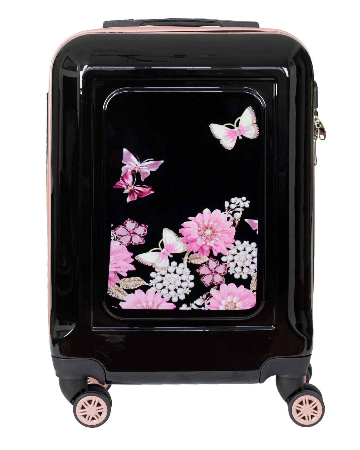 Hard Shell Suitcase Flower Pattern Black