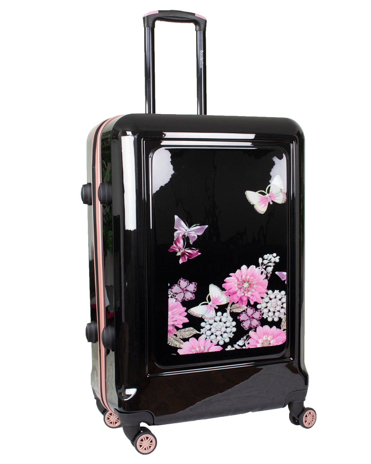 Hard Shell Suitcase Flower Pattern Black