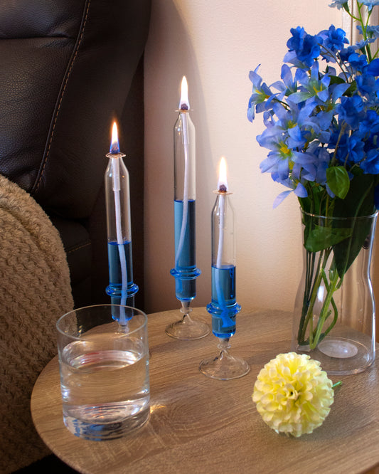 Set of 3 Oil Glass Lamp Awe Transparent